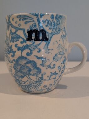 Anthropologie Homegrown Monogram Letter M Ceramic Coffee Mug.